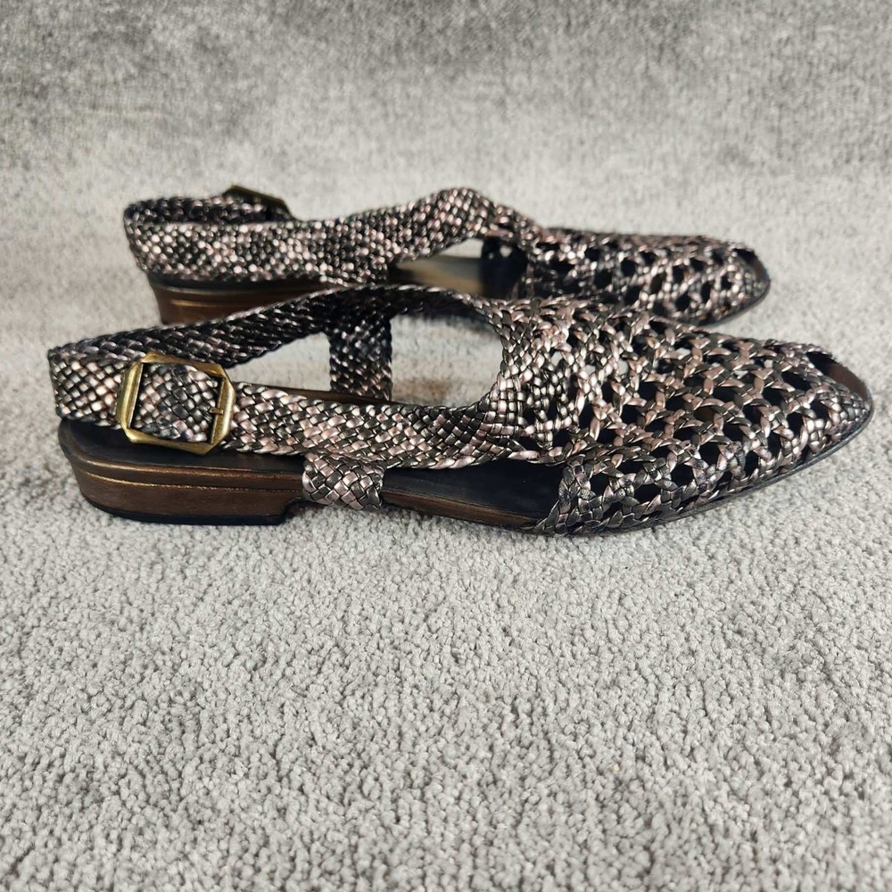 Sesto Meucci Sandals Brown Metallic Woven Mesh Slingback Flats Womens 7N